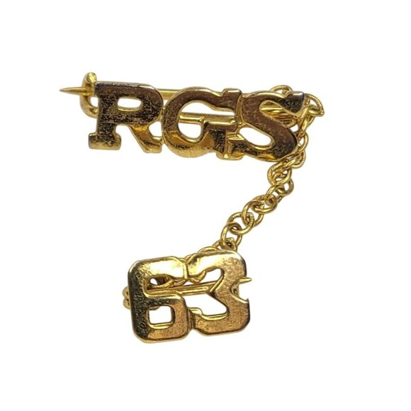 Vintage RGS 63 Goldtone Graduation Class Year Chain Pin Initials Tie Tack MSM - Picture 1 of 5